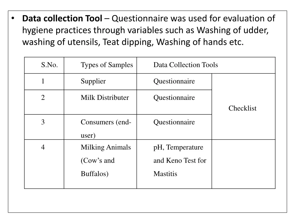 data collection tool questionnaire was used