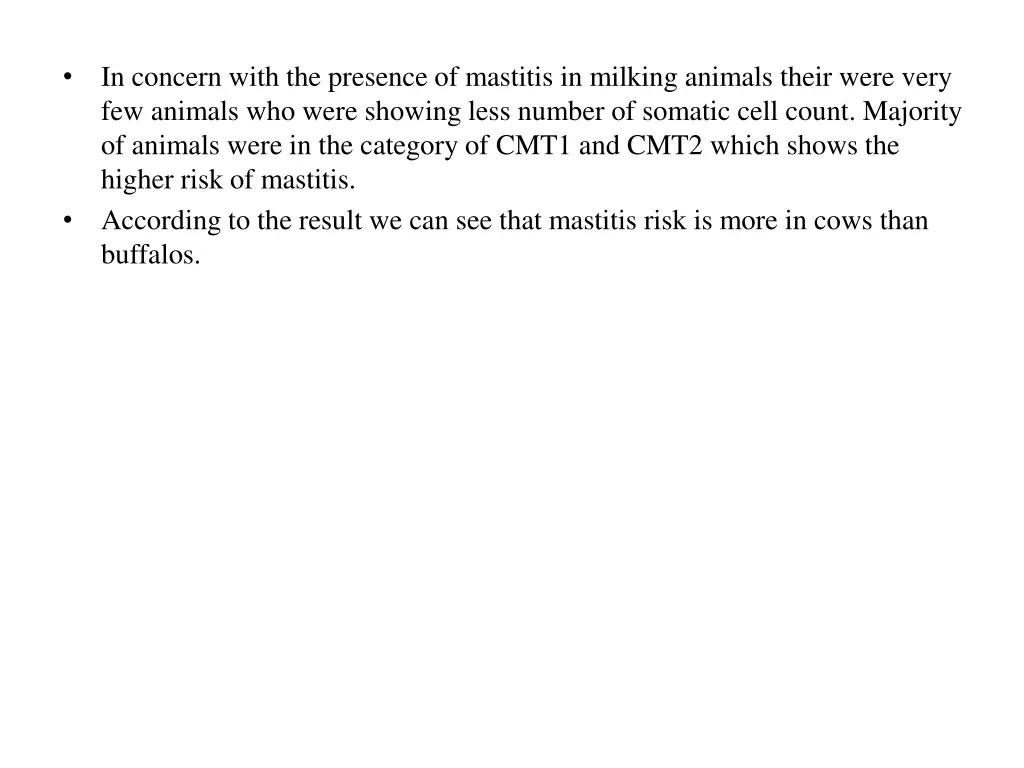 in concern with the presence of mastitis