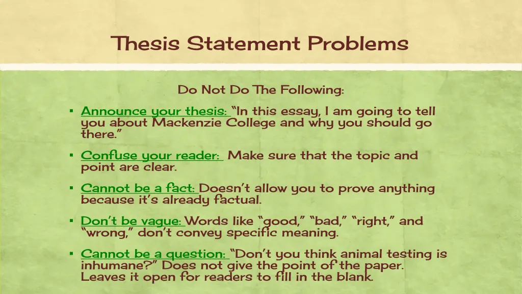 thesis statement problems