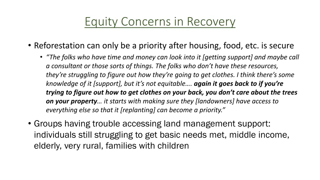 equity concerns in recovery