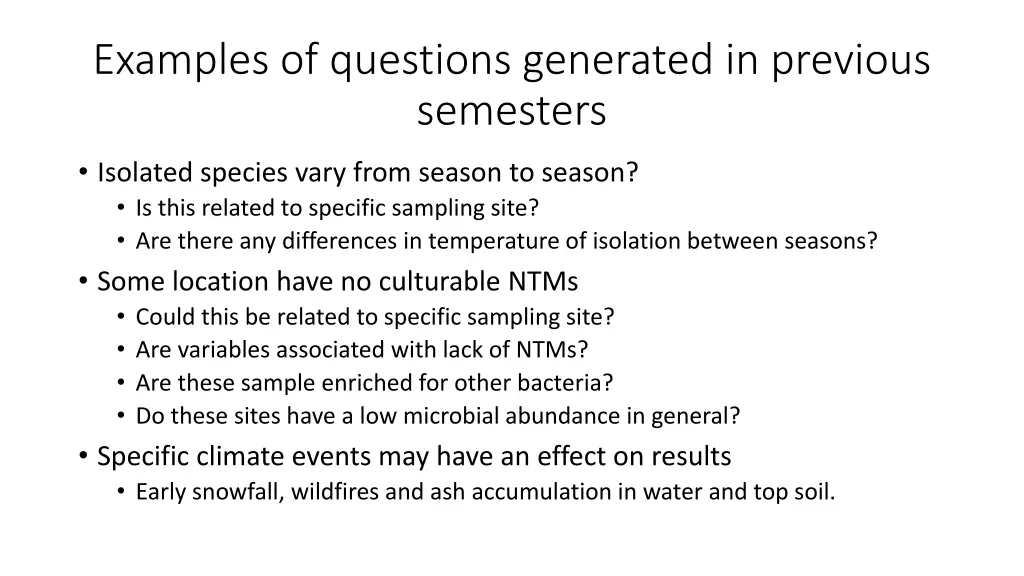 examples of questions generated in previous