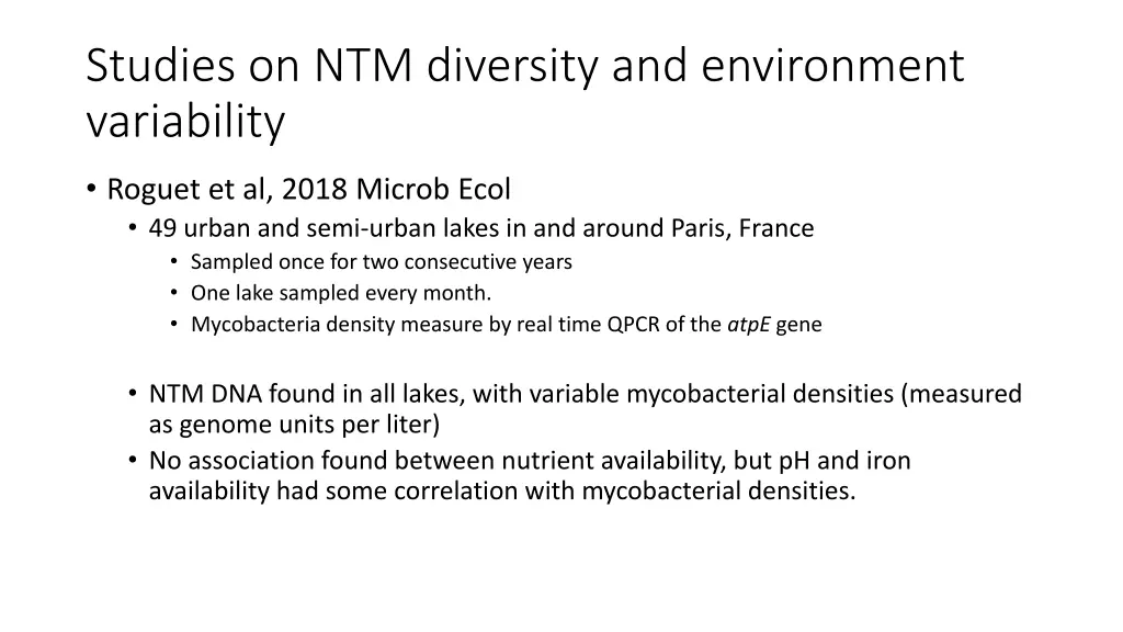 studies on ntm diversity and environment