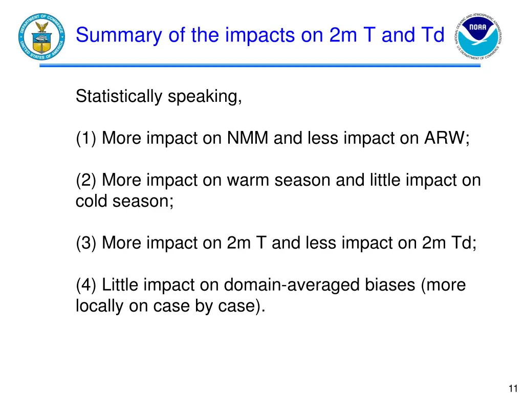 summary of the impacts on 2m t and td