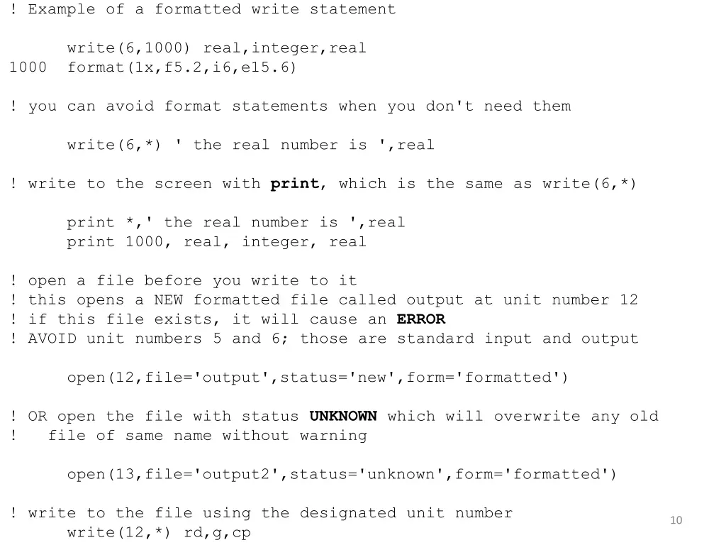 example of a formatted write statement