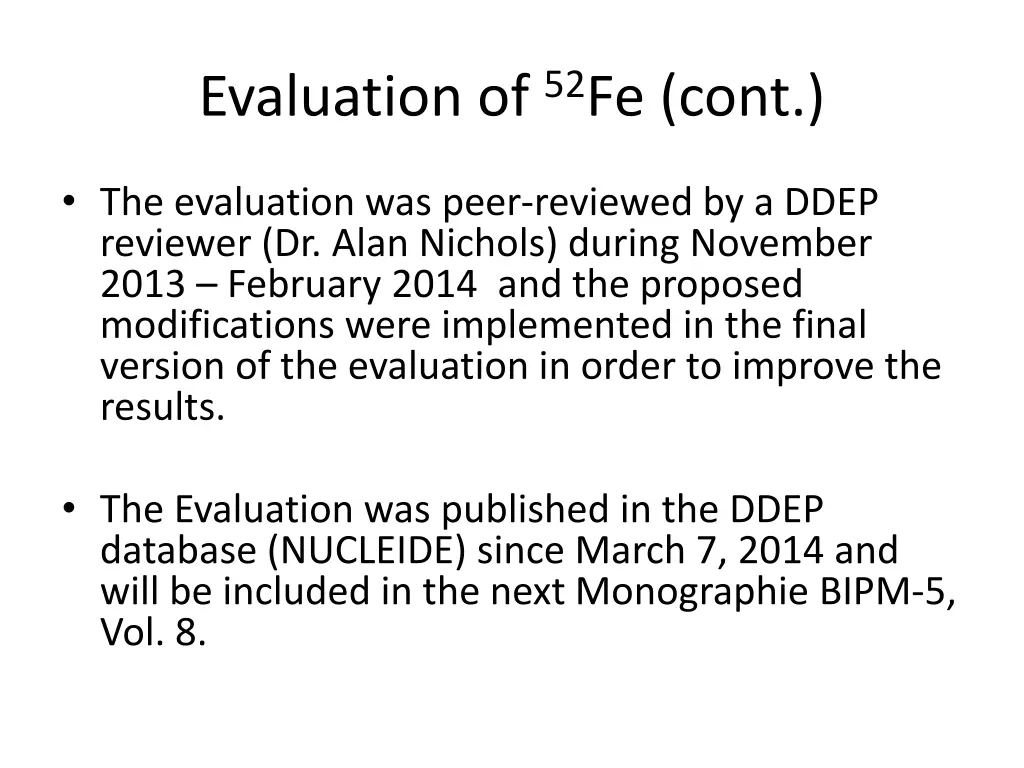 evaluation of 52 fe cont