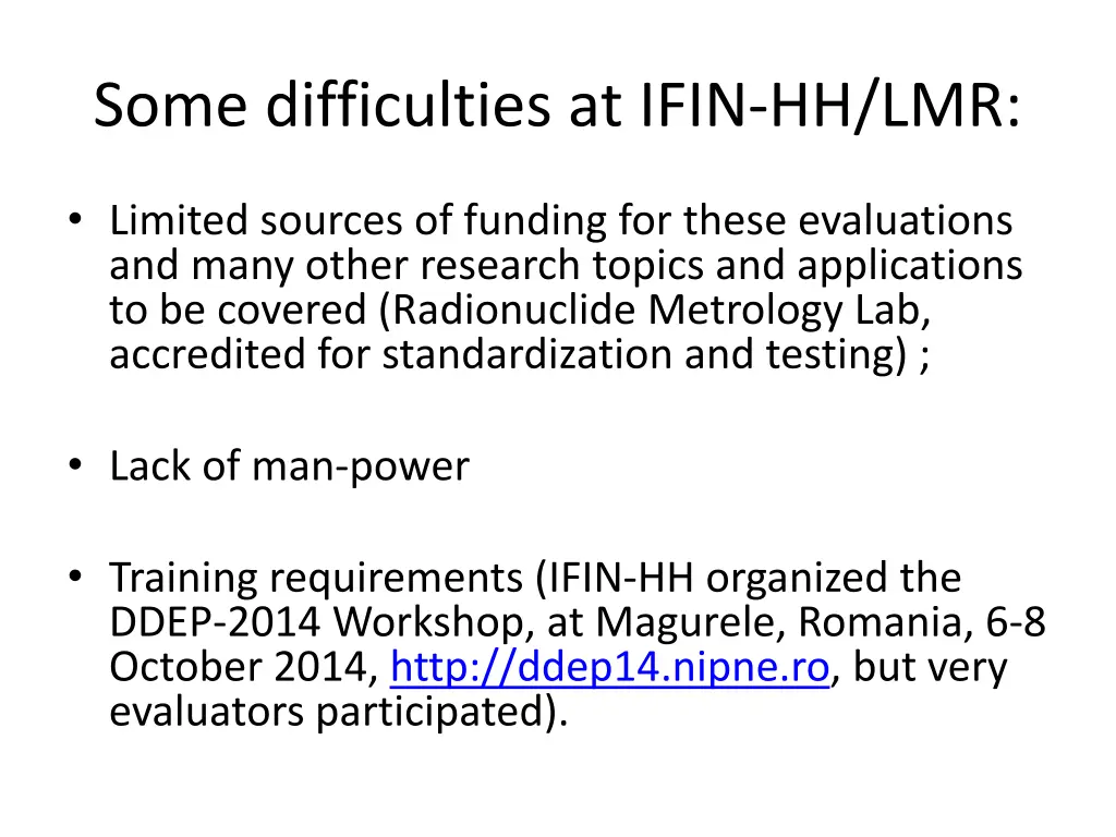 some difficulties at ifin hh lmr