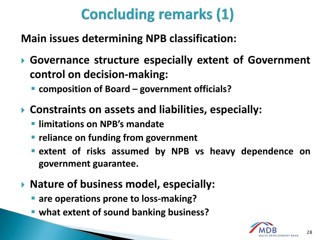 main issues determining npb classification