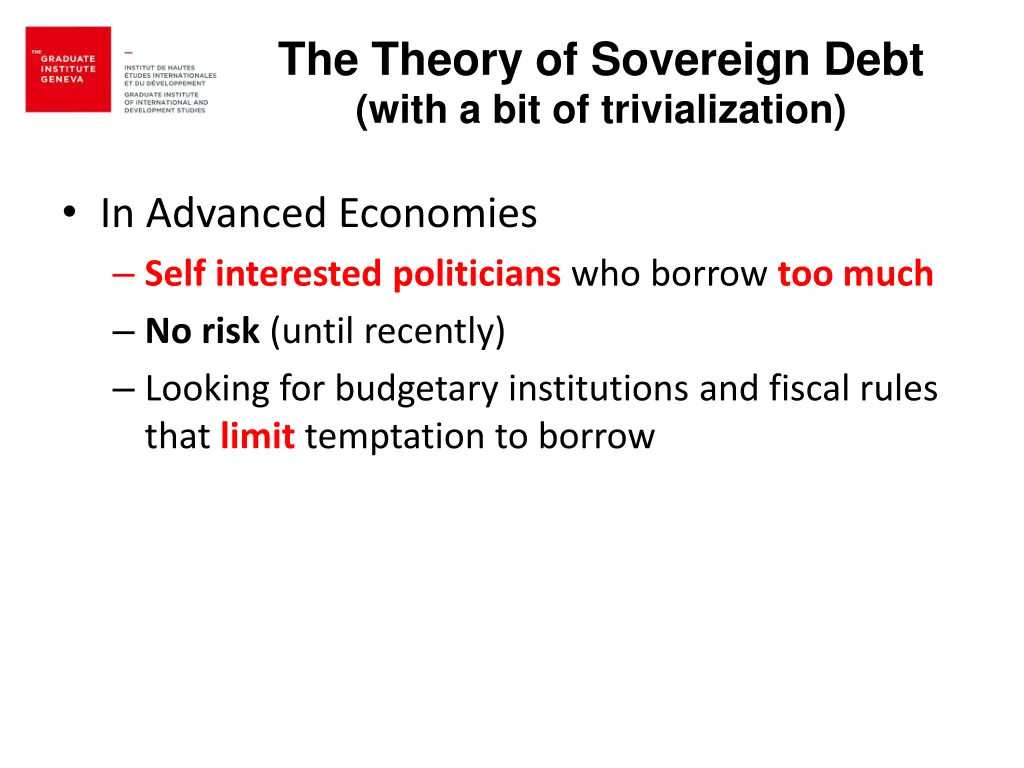 the theory of sovereign debt with 1