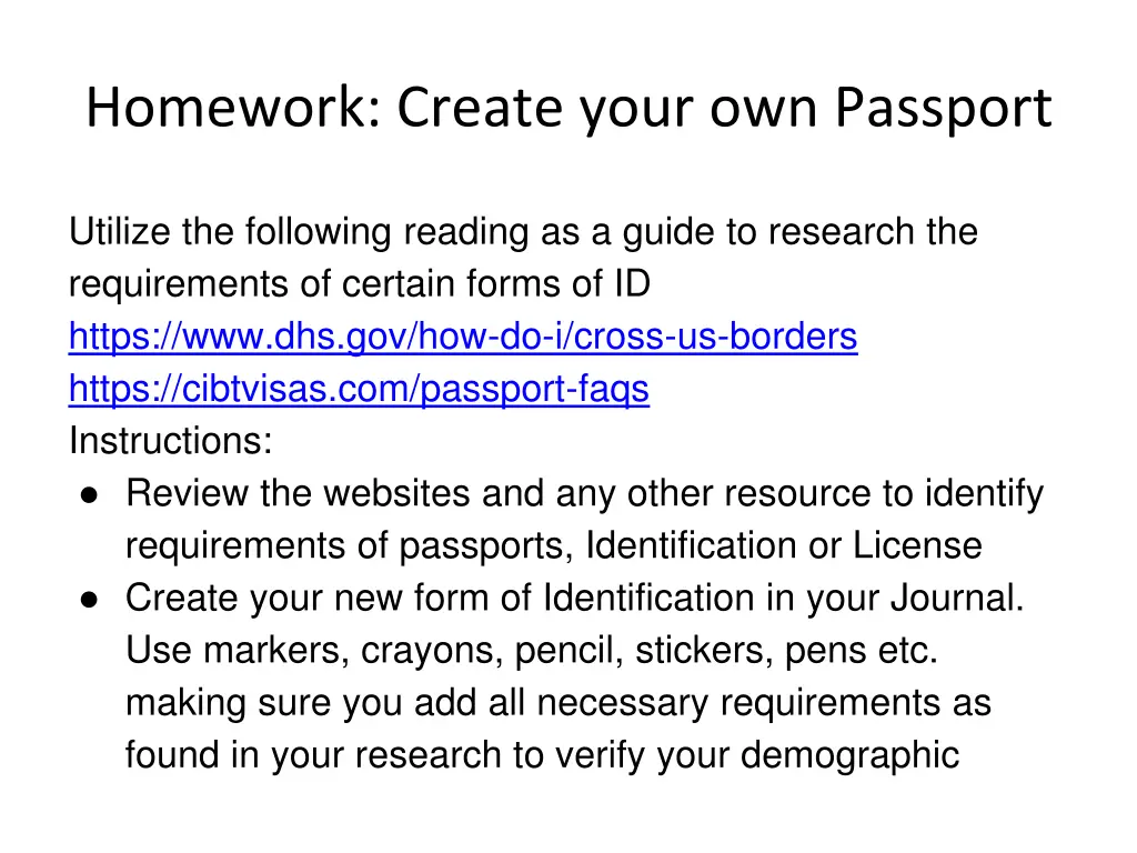 homework create your own passport