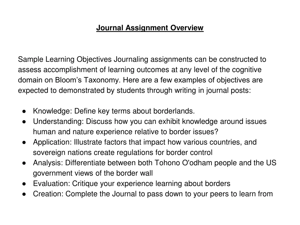 journal assignment overview