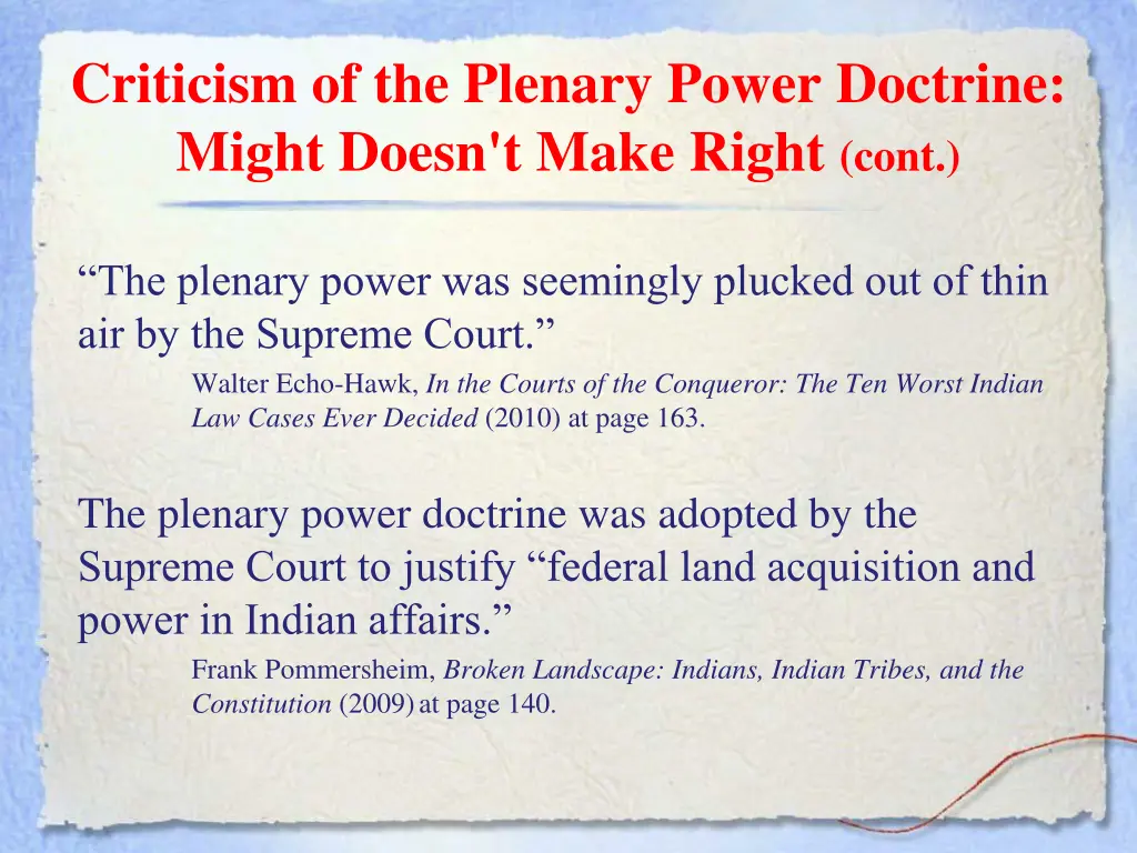 criticism of the plenary power doctrine might 1