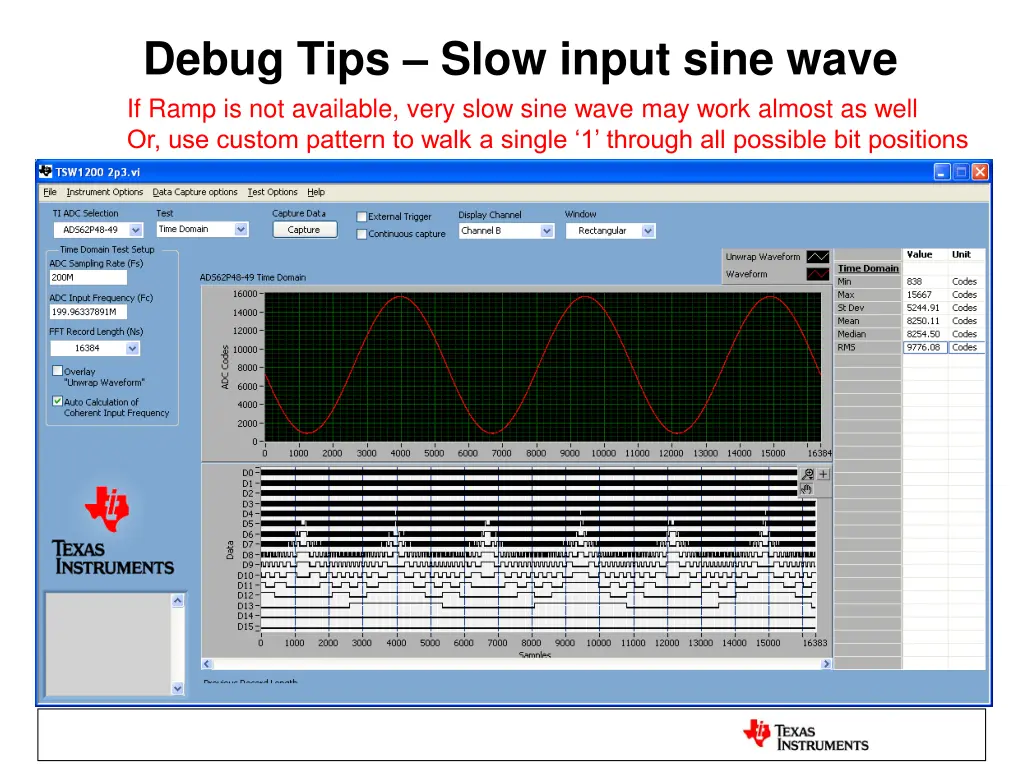 debug tips slow input sine wave if ramp