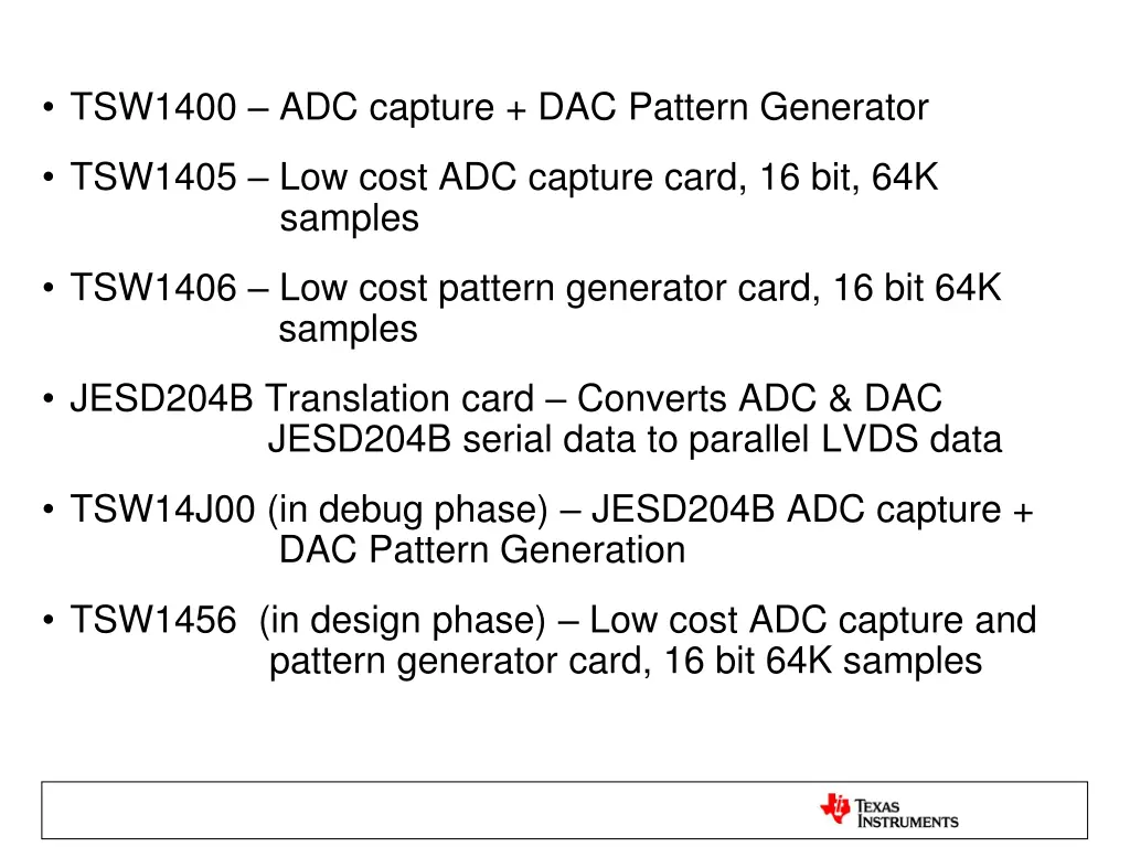 tsw1400 adc capture dac pattern generator