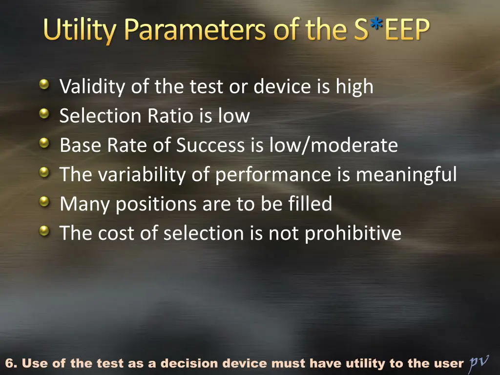 utility parameters of the s eep