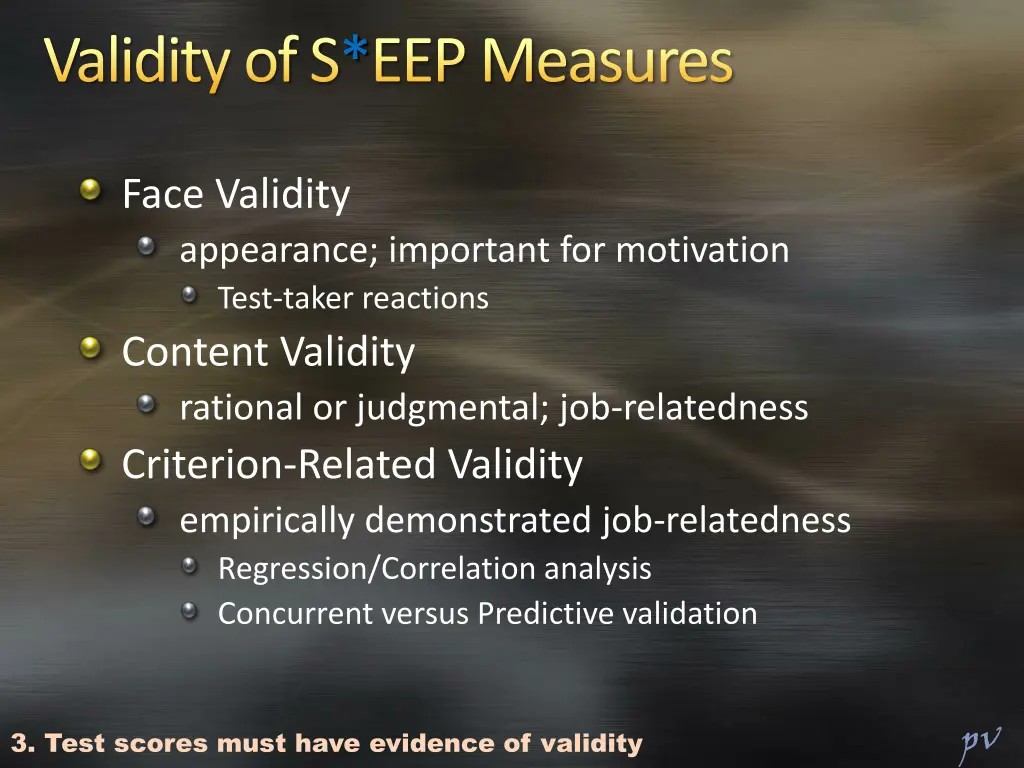 validity of s eep measures