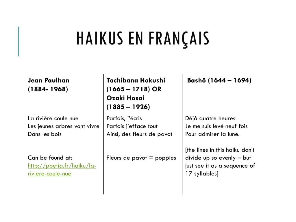 haikus en fran ais