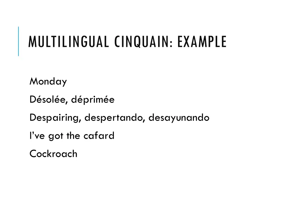 multilingual cinquain example