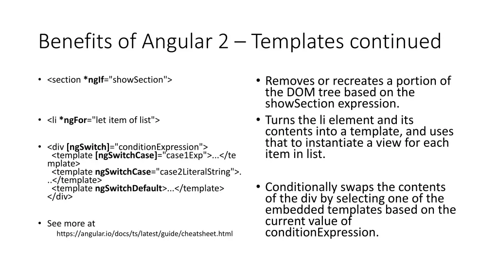 benefits of angular 2 templates continued