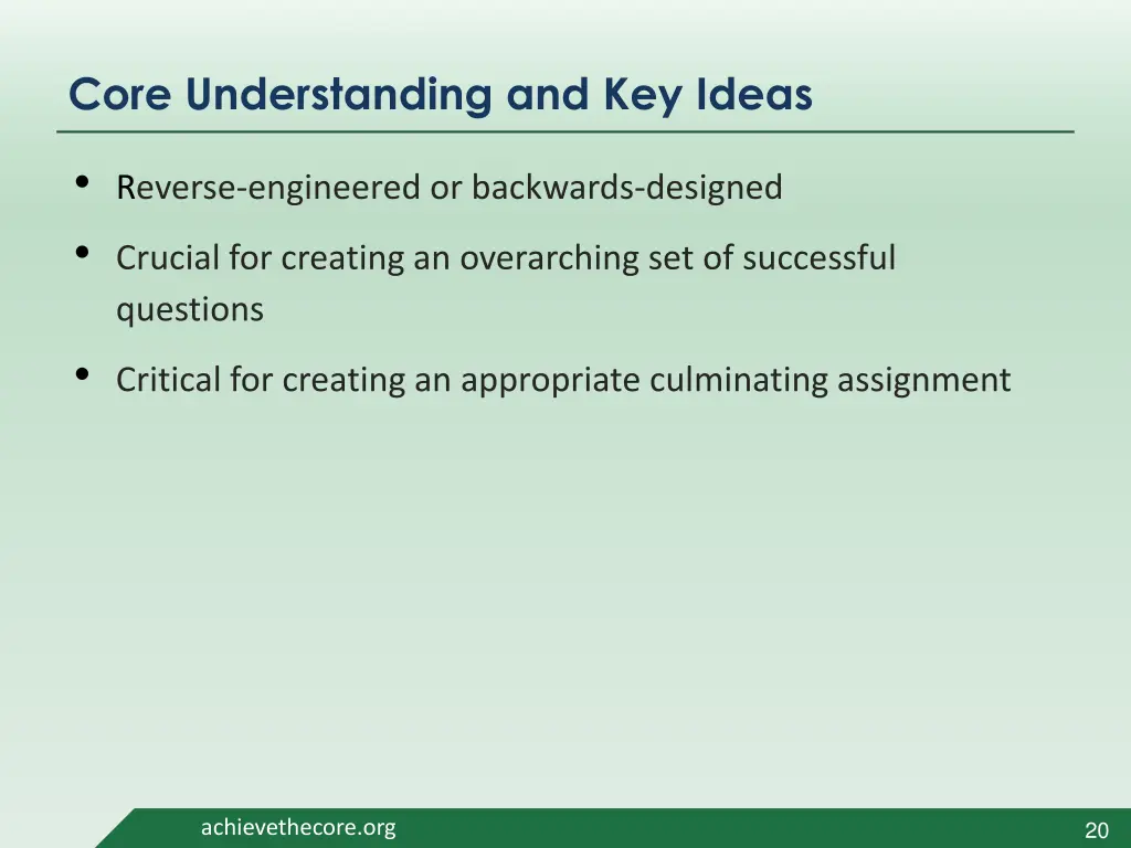 core understanding and key ideas