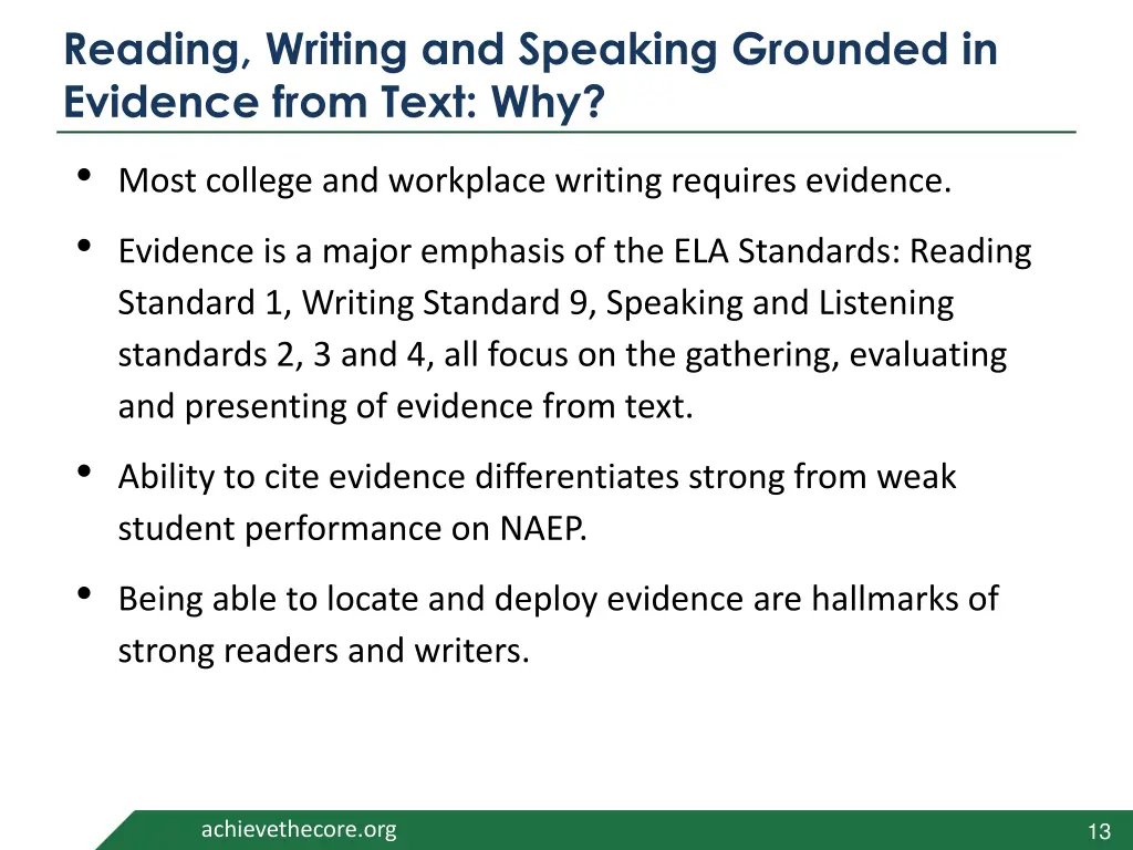 reading writing and speaking grounded in evidence