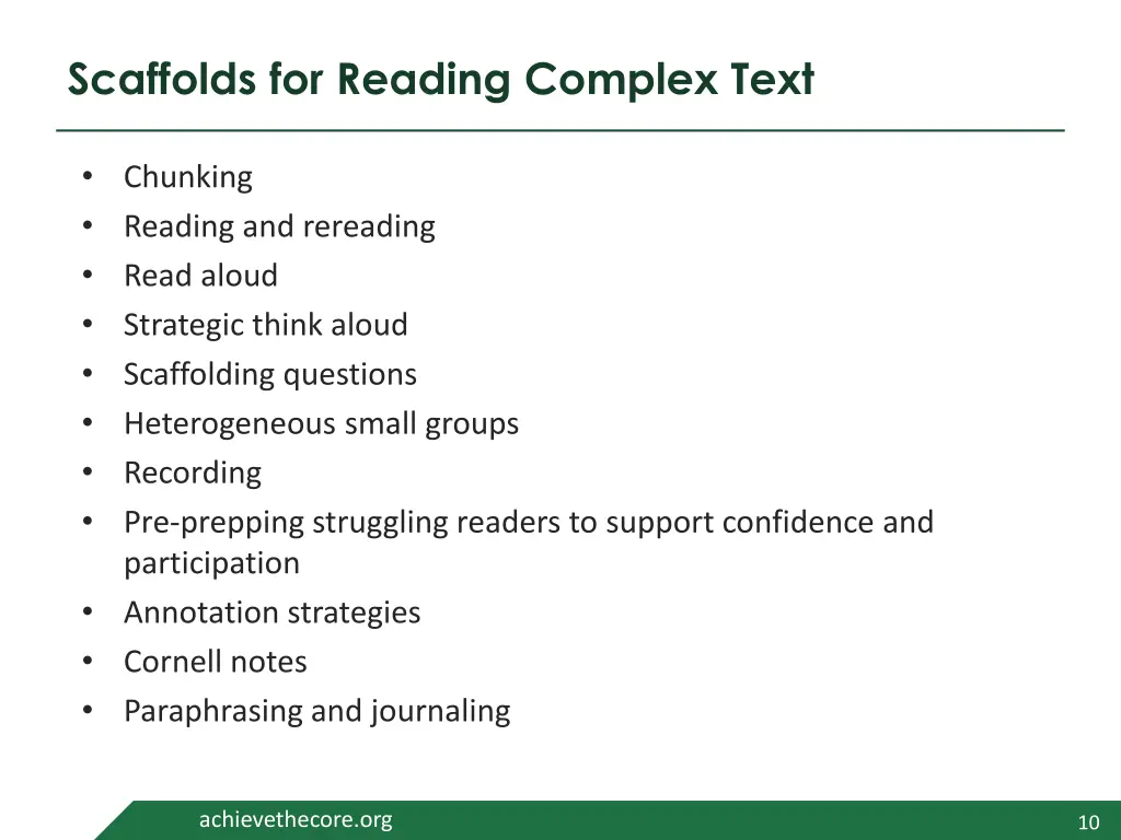 scaffolds for reading complex text