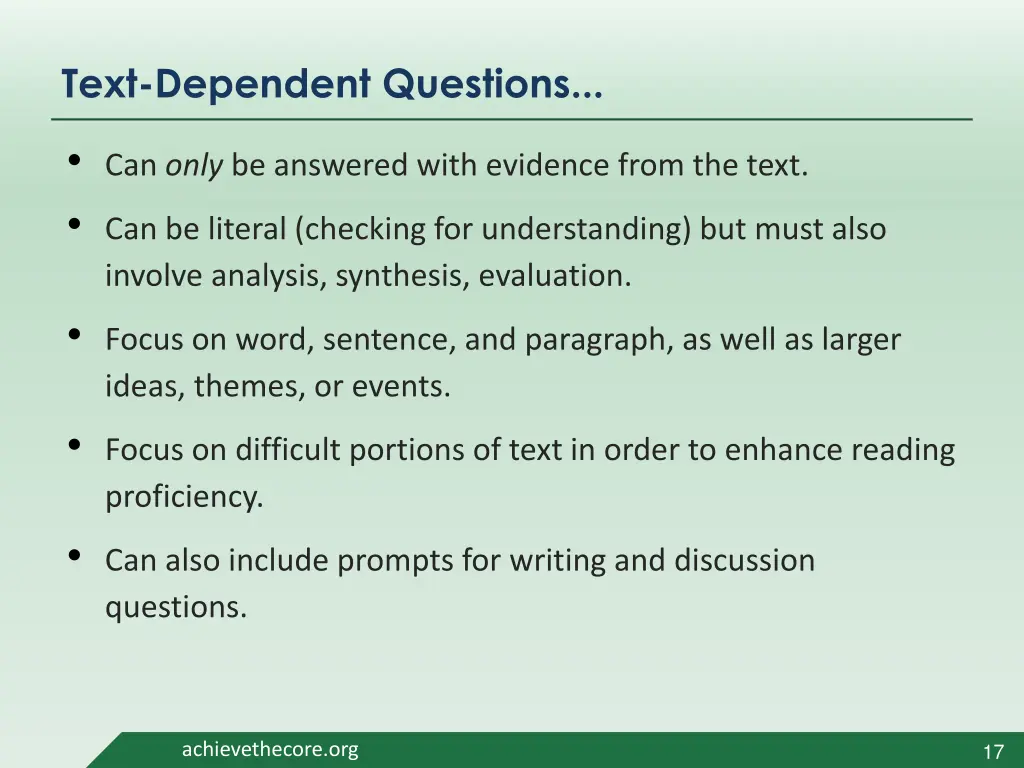 text dependent questions