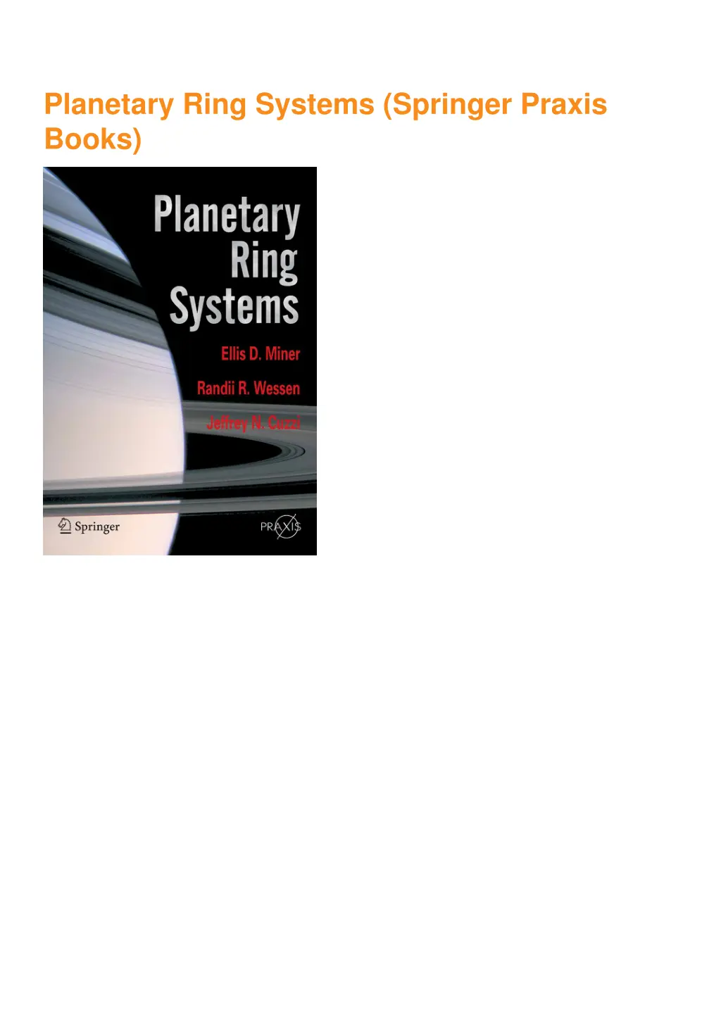 planetary ring systems springer praxis books 1