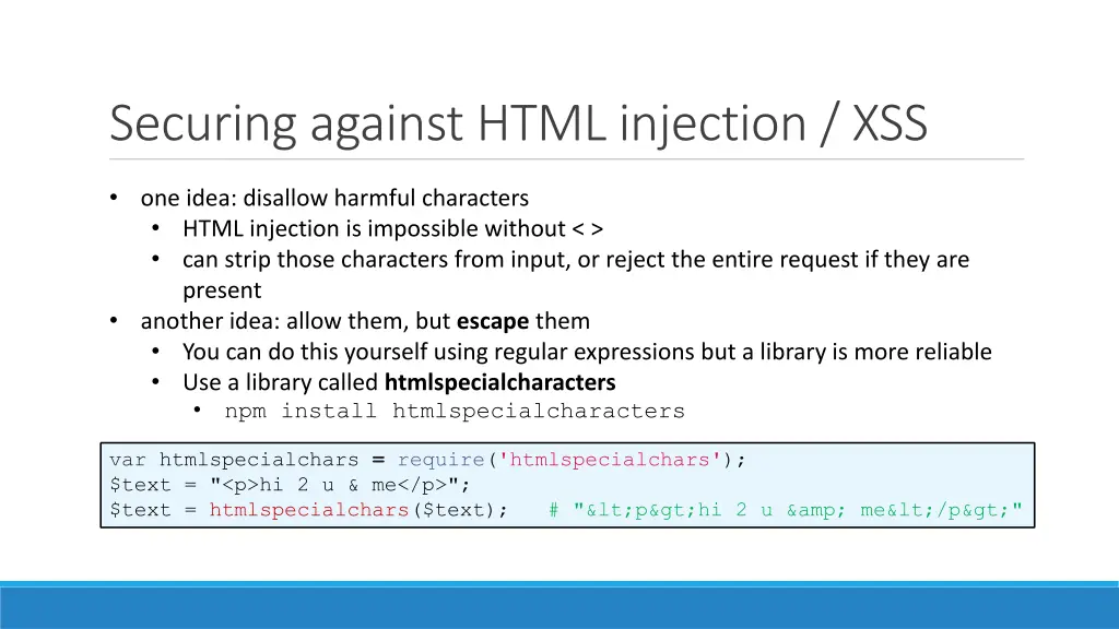 securing against html injection xss