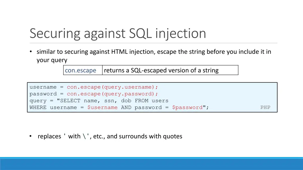 securing against sql injection