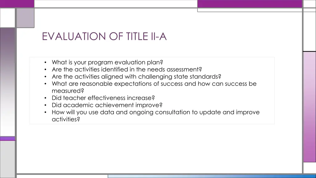 evaluation of title ii a