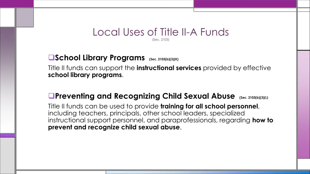 local uses of title ii a funds sec 2103 9