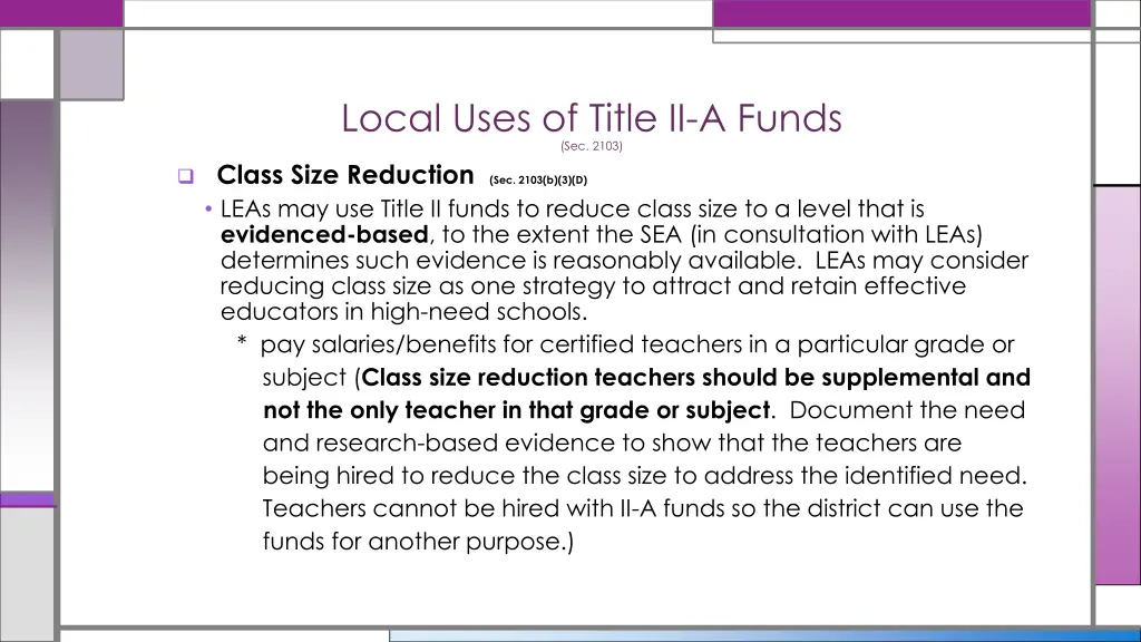 local uses of title ii a funds sec 2103 class