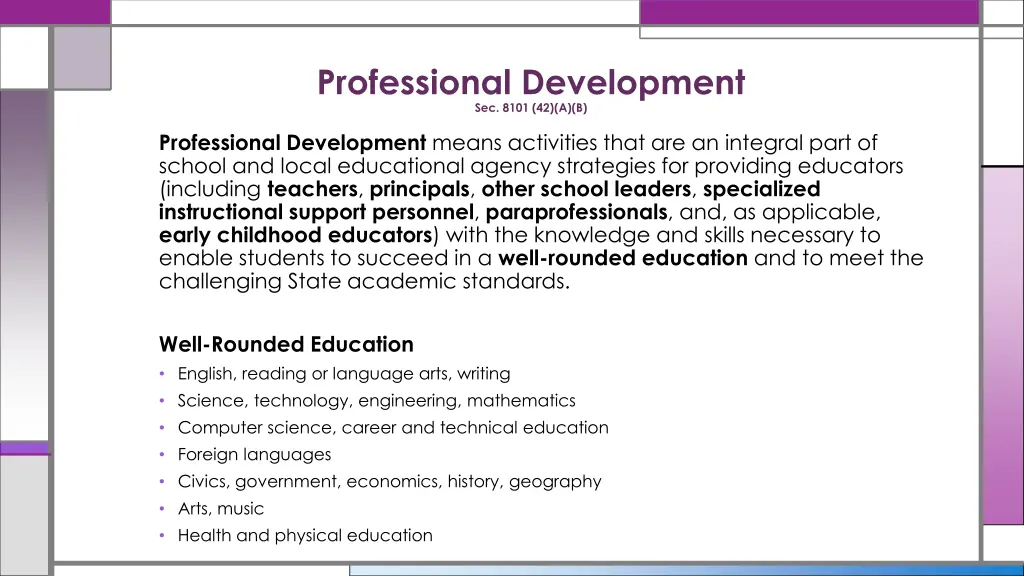 professional development sec 8101 42 a b