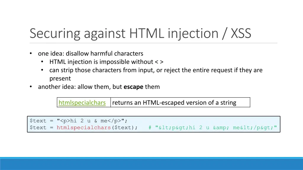 securing against html injection xss