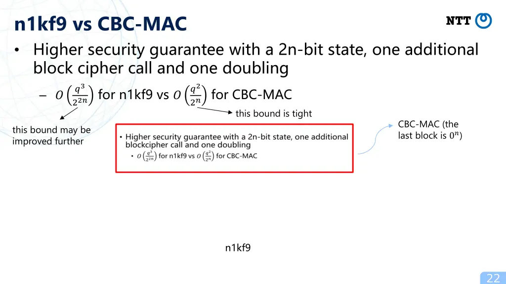 n1kf9 vs cbc mac higher security guarantee with