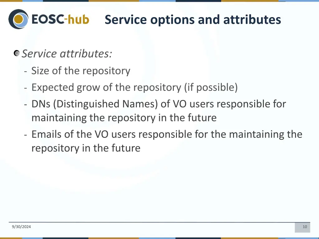 service options and attributes