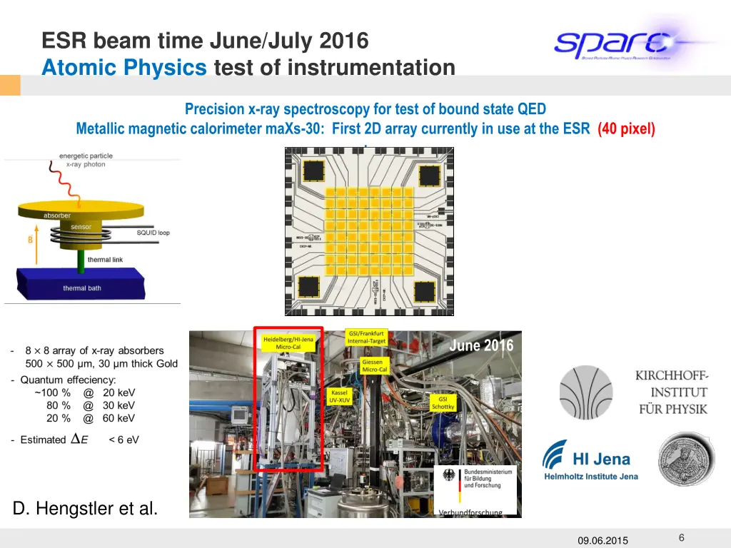 esr beam time june july 2016 atomic physics test 1