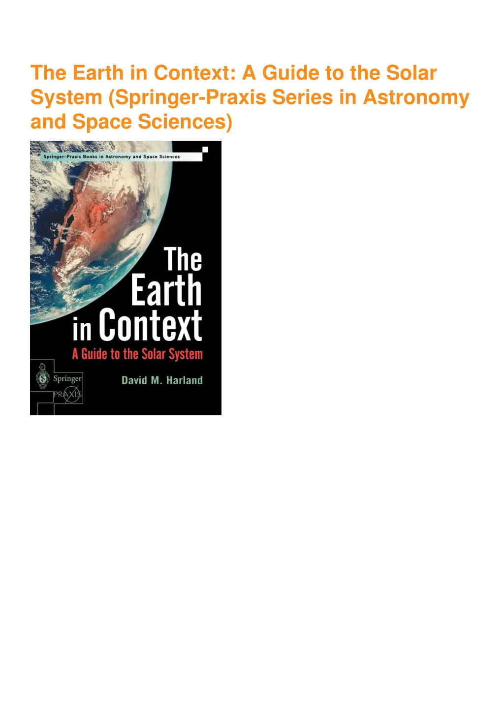 the earth in context a guide to the solar system 1