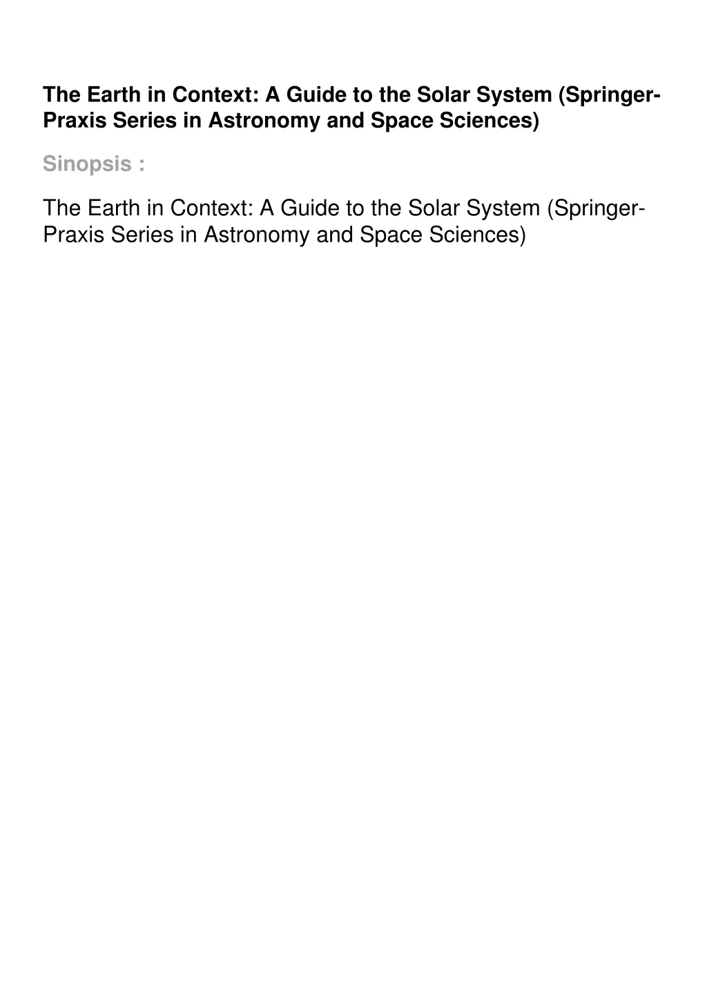 the earth in context a guide to the solar system