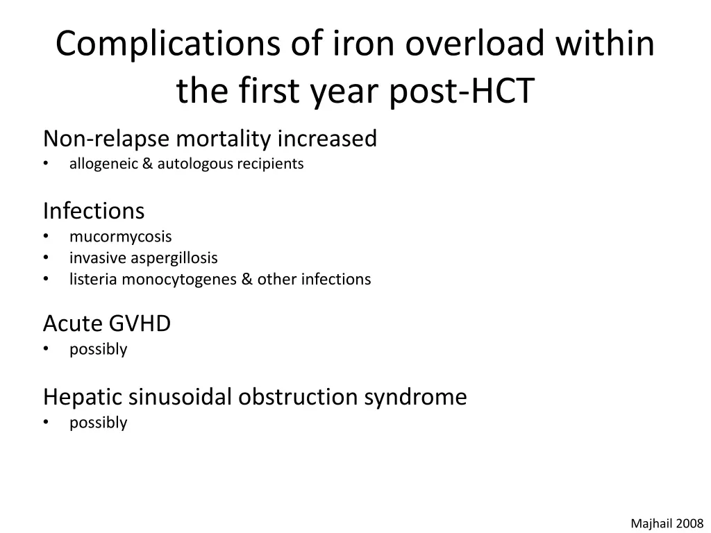 complications of iron overload within the first