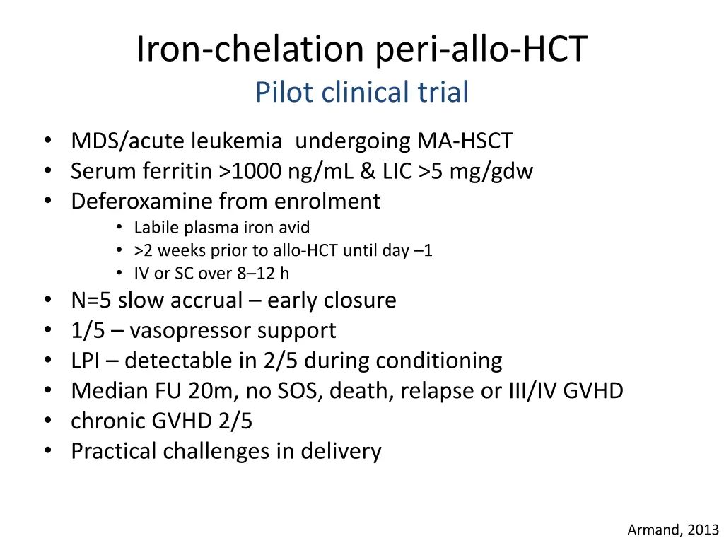 iron chelation peri allo hct pilot clinical trial