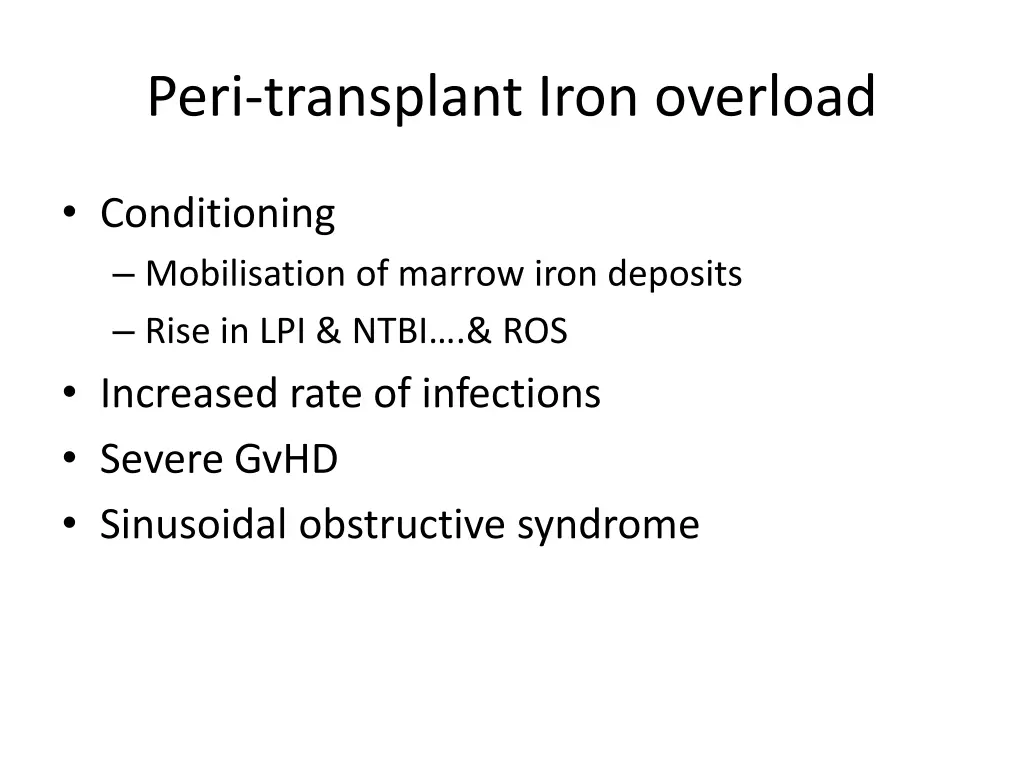 peri transplant iron overload