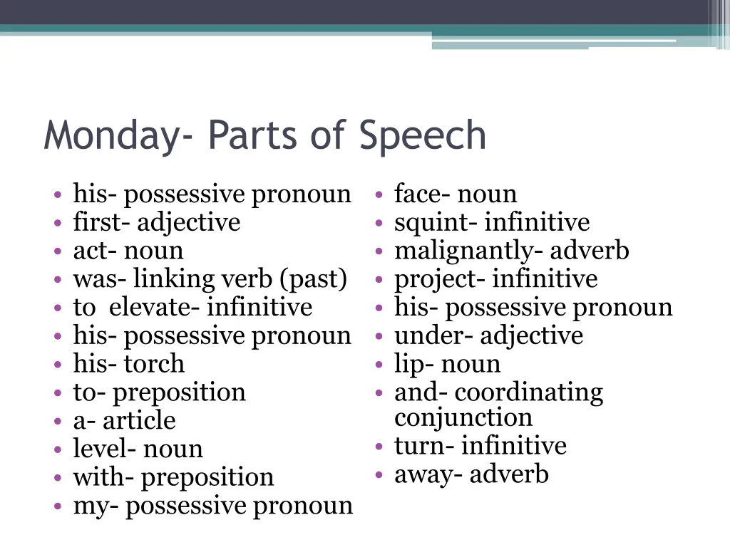 monday parts of speech 1