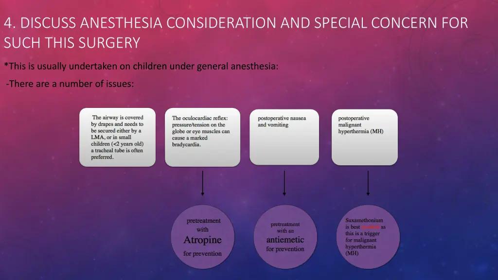 4 discuss anesthesia consideration and special