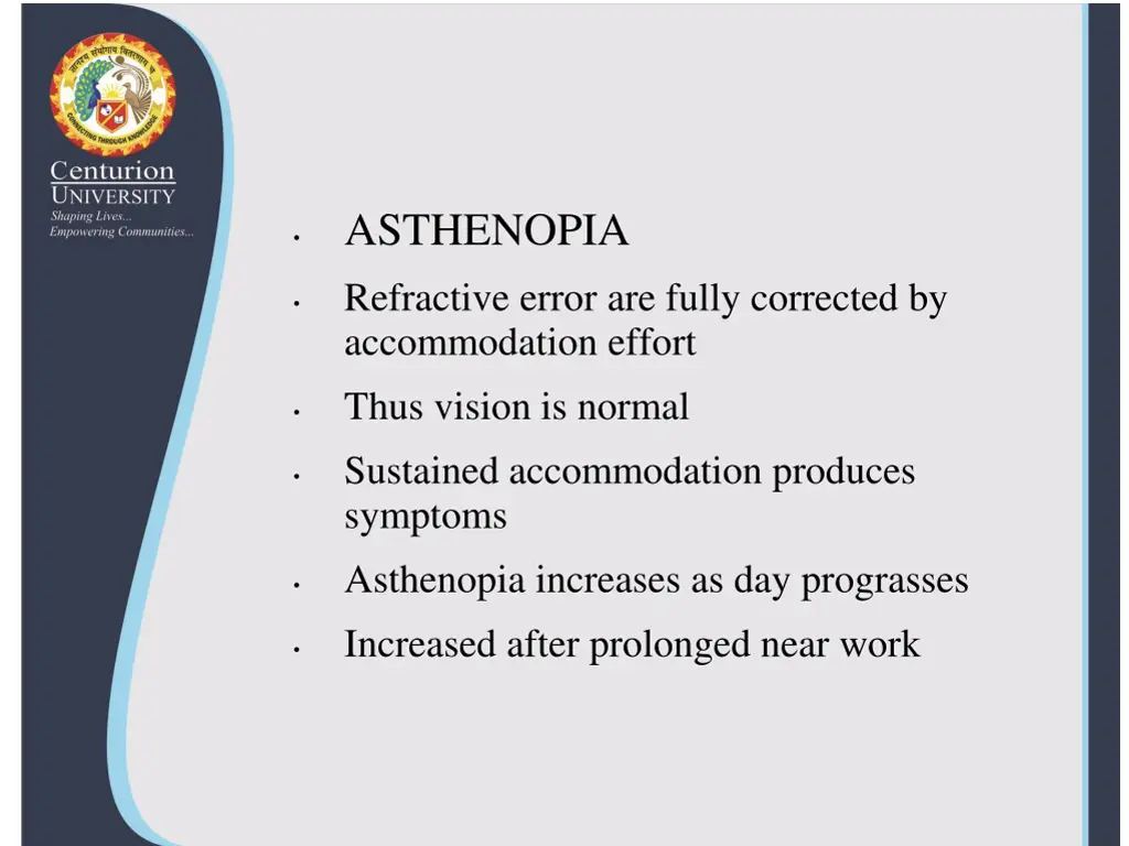 asthenopia refractive error are fully corrected