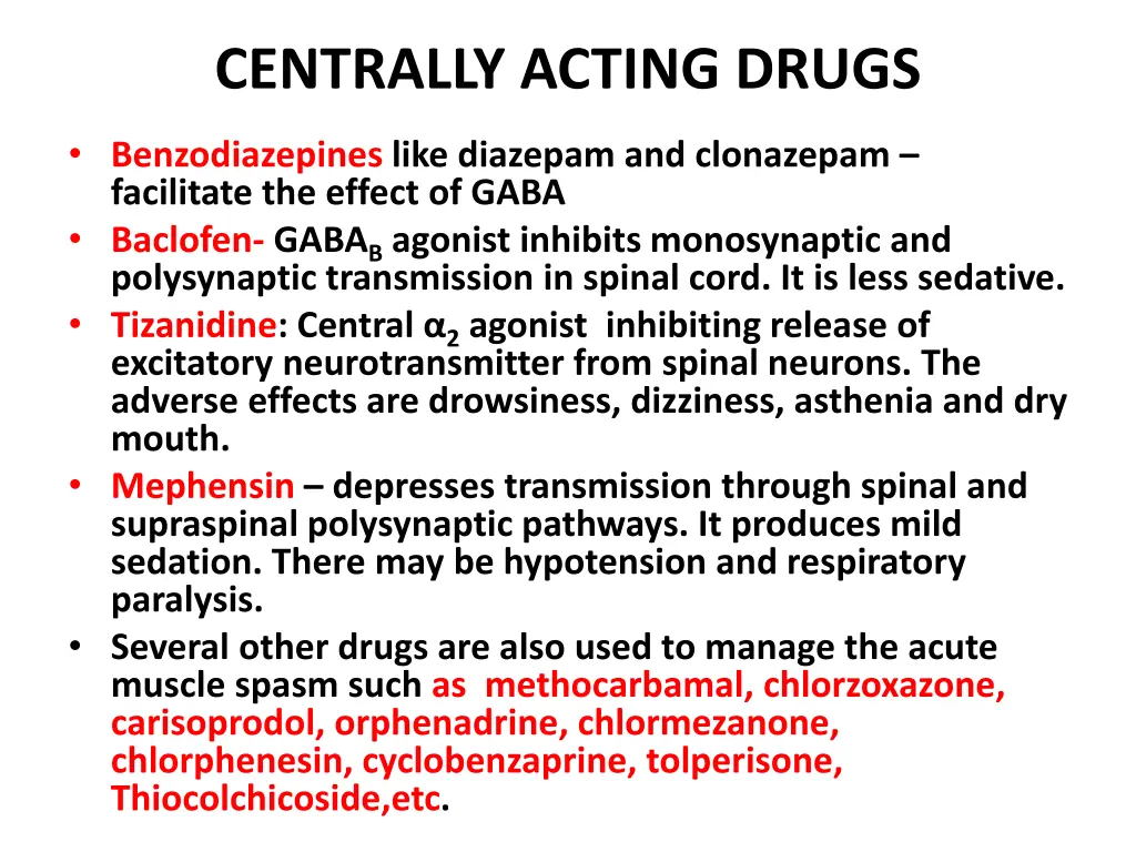 centrally acting drugs