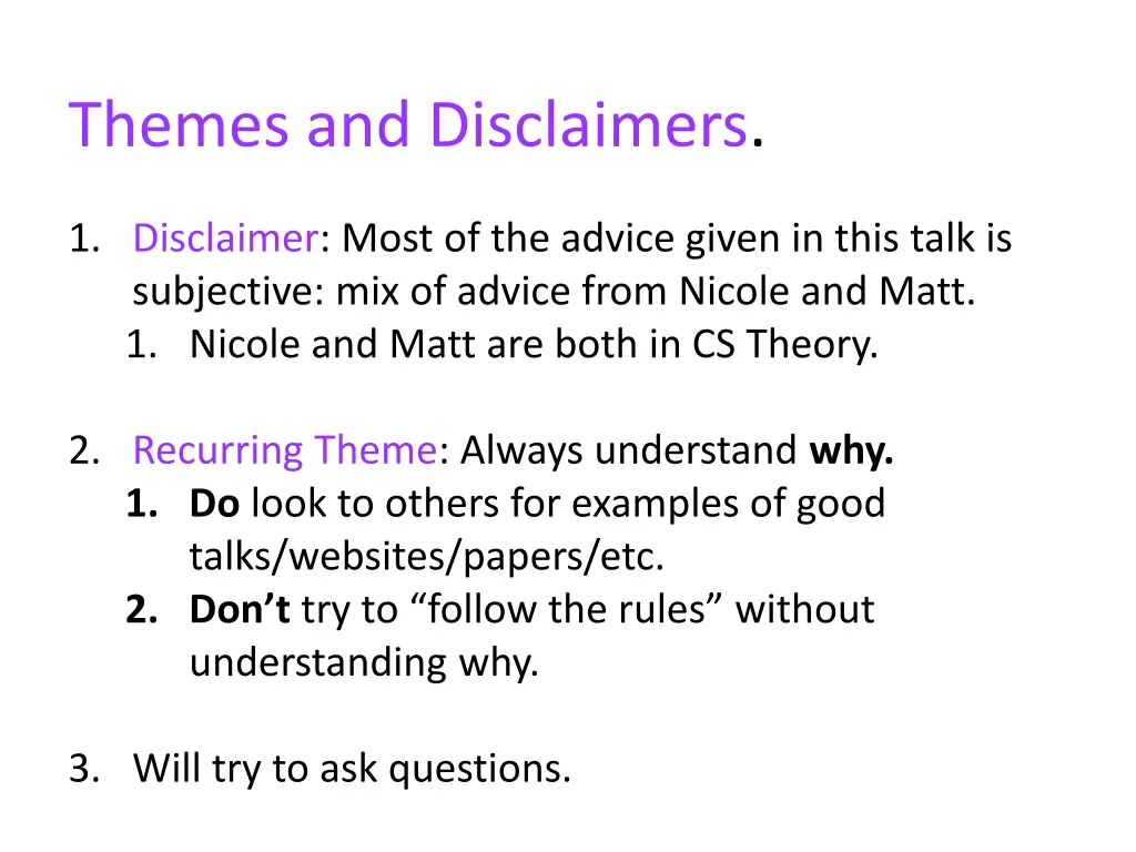 themes and disclaimers