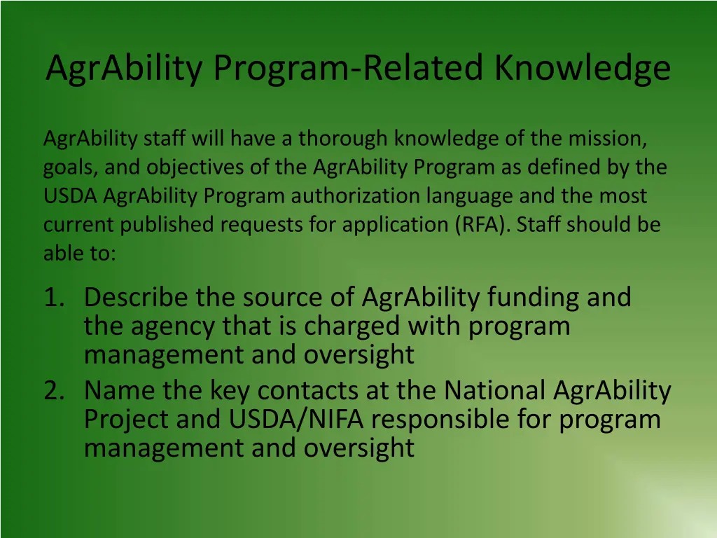 agrability program related knowledge