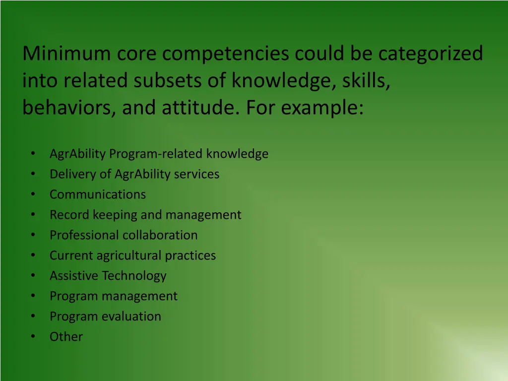 minimum core competencies could be categorized