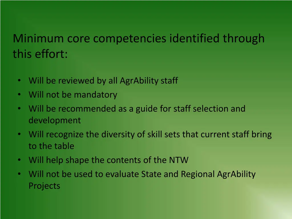 minimum core competencies identified through this